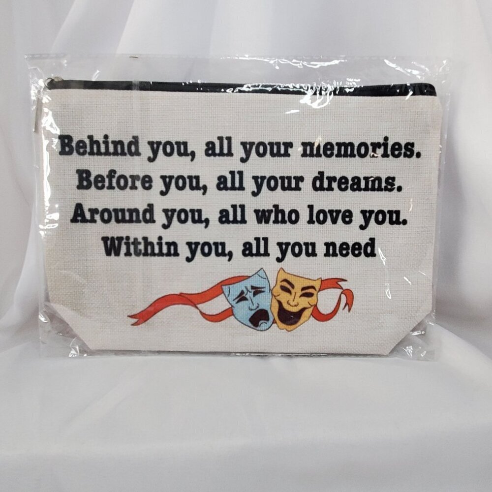 Theater Drama Themed Canvas Cosmetic Pouch "Behind You All Your Memories" - Picture 1 of 5